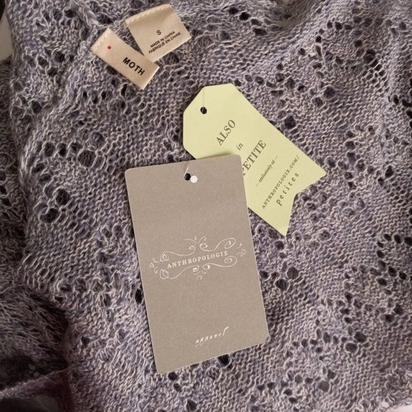 Anthropologie Moth S Pointelle Hooded Sweater Tunic Linen Blend Pullover - Picture 12 of 16